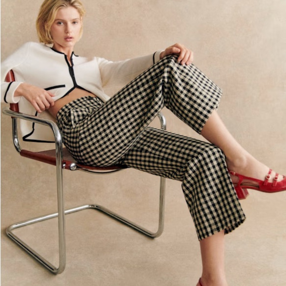 Sezane Martin crop trouser Black/Ecru Gingham Ecru